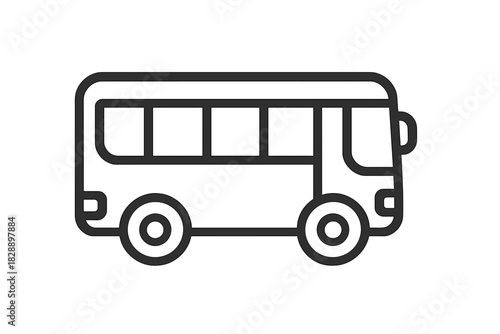 Minimalist black and white outline icon of a passenger bus or shuttle van for public transit