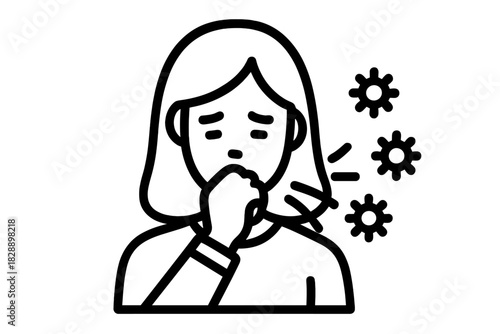Person covering mouth while coughing or sneezing to prevent spreading germs and infectious particles