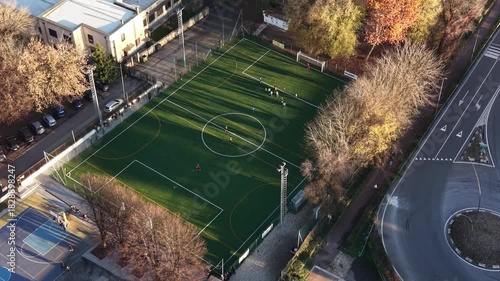 Drone footage of a teen football match in San Donato Milanese, Italy.