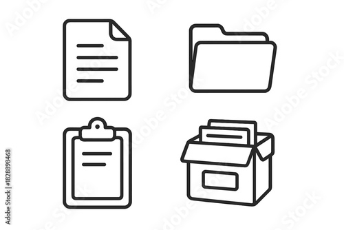 Essential line icons for business organization document folder clipboard and archive box