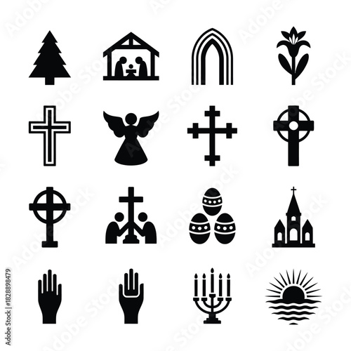 Christian religious symbols and icons representing faith celebration and spirituality. Christmas icon set. set of Christmas icon.