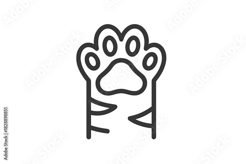 Minimalist line art of a large feline paw featuring prominent claws and striped markings