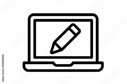 Pencil displayed on laptop screen symbolizing digital writing and content editing