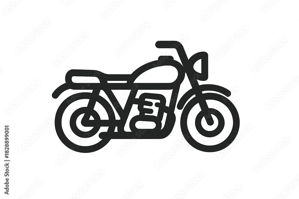 Fototapeta premium Minimalist black and white line art of a vintage cruiser motorcycle in profile view