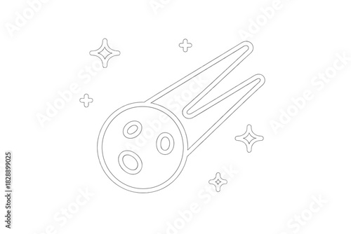 Minimalist outline of a celestial comet or meteoroid streaking through the cosmos with stars