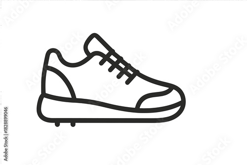 Minimalist black outline of a modern athletic running shoe with laces and rubber sole