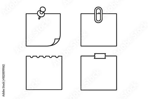 Set of four blank sticky notes or memo papers attached with supplies