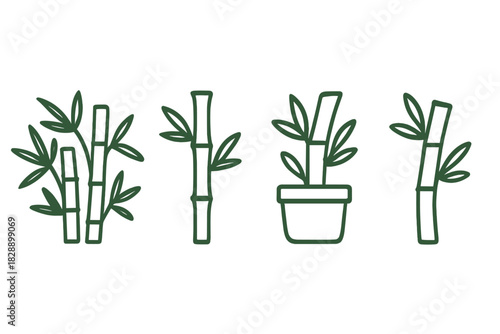 Minimalist outline featuring various bamboo stalks and potted plants for nature and spa concepts