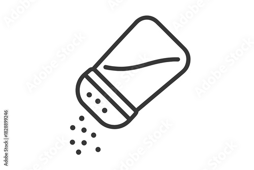 Simple outline drawing depicting a kitchen seasoning shaker dispensing salt or pepper granules