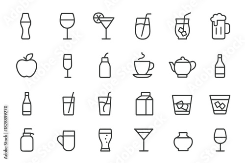 Assortment of linear graphic elements depicting alcoholic and non-alcoholic drinks and glassware