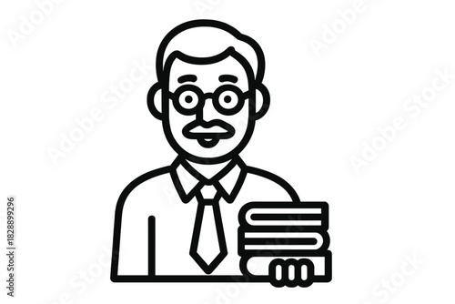 Male academic professional wearing glasses and mustache holding a stack of textbooks