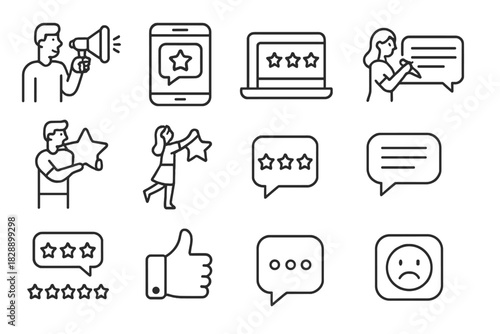 Customer feedback and online review concepts featuring star ratings and user satisfaction