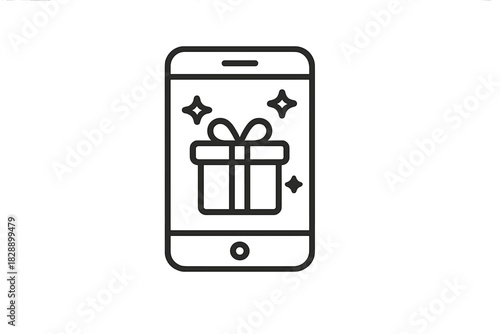 Mobile phone displaying a sparkling gift box for online rewards and special promotions