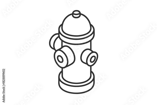 Isometric black and white outline of a fire hydrant for emergency services