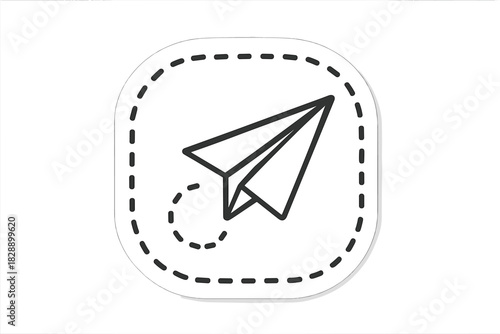 Minimalist outline paper airplane icon sticker for sending messages and digital communication symbol