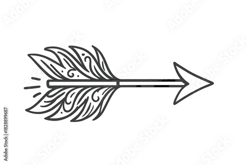 Ornate decorative arrow symbol with detailed feather fletching in outline