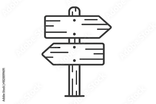 Wooden signpost with two blank arrow boards pointing in opposite directions