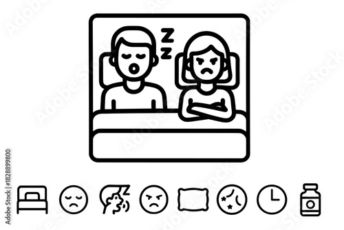 Frustrated woman unable to sleep due to loud snoring man lying next to her in bed