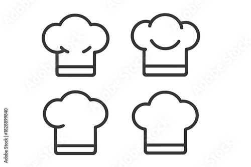 Collection of four minimalist chef hat symbols representing cooking and restaurant themes