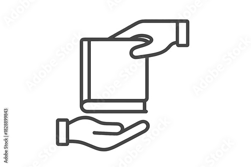 Human hand passing a closed book to another person symbolizing knowledge sharing and literacy