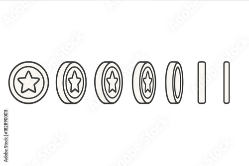 Rotation sequence of star coins showing different angles for game design assets