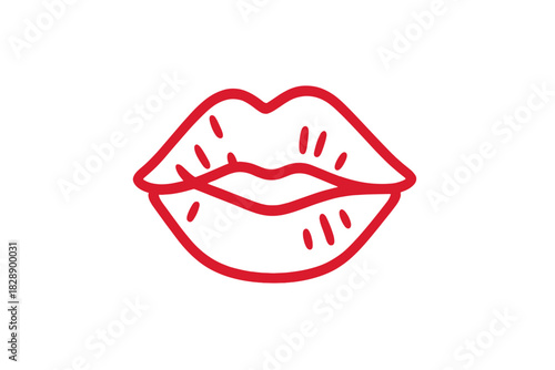 Simple red line drawing of human lips with a stylized outline on a clean white background