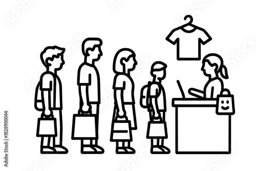 Customers waiting in line at a retail store checkout counter to pay for purchases