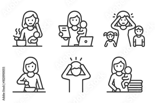 Challenges of modern motherhood, multitasking, stress, and balancing family life