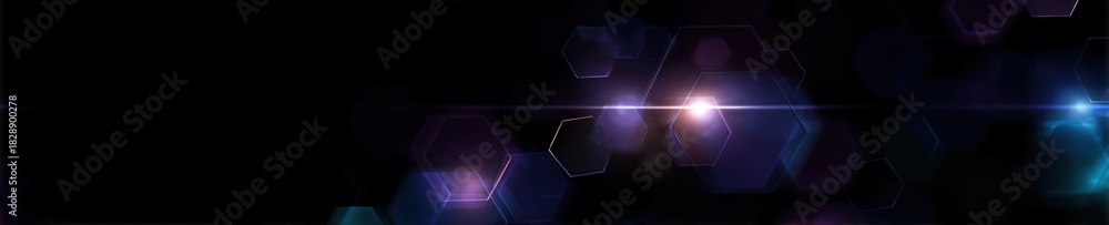 Obraz premium Abstract dark background with lens flare, hexagonal bokeh, and a stream of light