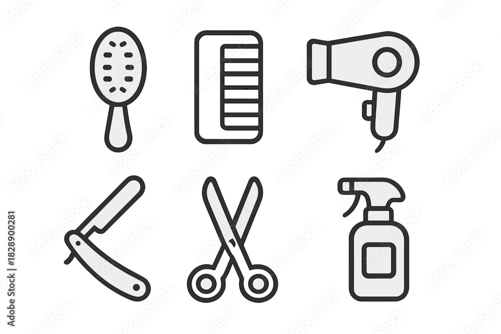 Fototapeta premium Essential grooming tools for hair salon and barber shop including scissors, comb, and razor