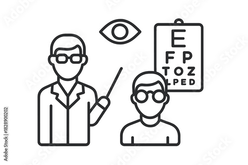Optometrist conducting an eye exam with a patient using a Snellen chart