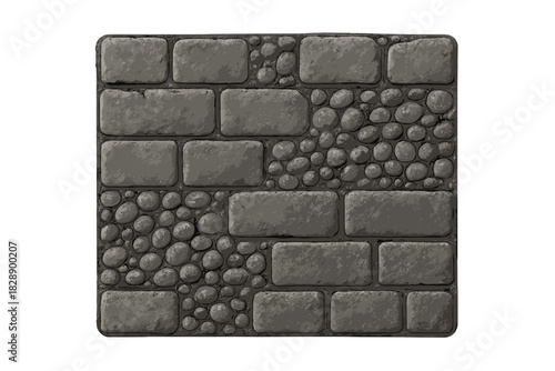 Seamless texture of dark gray rectangular paving stones and rounded cobblestones
