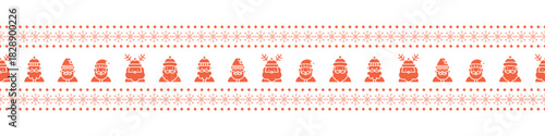Horizontal seamless pattern for Christmas and New Year festival with cute Santa Claus in silhouette red color tones on a transparent background.