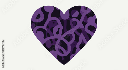 Purple Abstract Heart Illustration with Swirling Lines and Dark Shapes