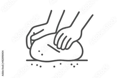 Close-up of hands preparing food by mixing and pressing dough for baking