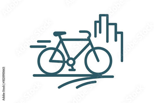 Minimalist silhouette of a fast bicycle moving through an urban cityscape