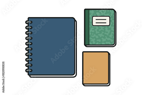 Set of various closed notebooks and books for school or supplies