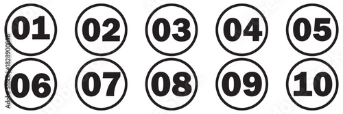 Numeral typographic flat icons set. Bullet point number icon set. Bold Round Number Labels 1 to 10 . Editable Vector Icons for Print, Web. EPS 10