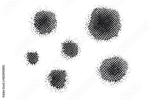 Abstract black halftone dots texture pattern with distressed grunge splatter effect