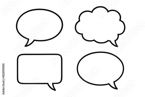 Set of empty outline speech bubbles, thought clouds, and chat boxes for dialogue