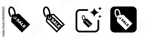 Sale tag icon illustration for promotion and business branding with price and discount label in black on a transparent vector design