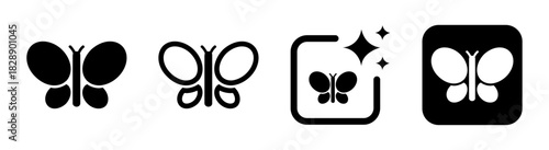 Butterfly icon illustration representing nature insect beauty with decorative wings for garden and biology themes in black on a transparent vector design