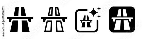 Highway icon illustration showing a bridge road sign for motorway and traffic guidance in black on a transparent vector design