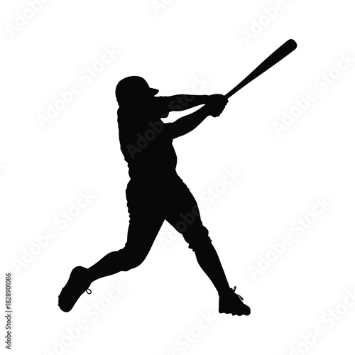 Baseball player silhouette icon. Baseball player silhouette swinging bat in action isolated on white background
