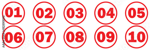 Numeral typographic flat icons set. Bullet point number icon set. Bold Round Number Labels 1 to 10 . Editable Vector Icons for Print, Web. EPS 10