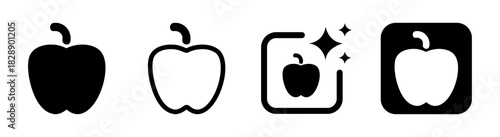 Fruit apple icon illustration representing nature healthy eating and wellness in black on a transparent vector design