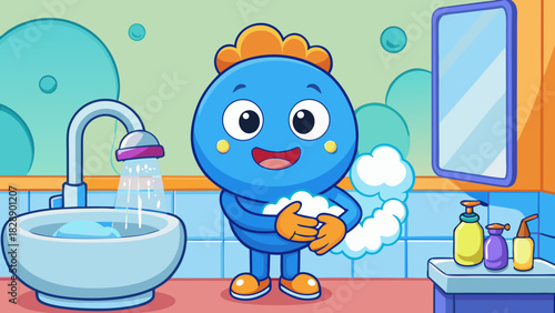 cartoon illustration of a man in a toilet with a toothbrush