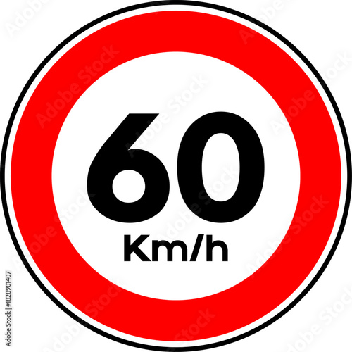 Speed limit 60 kmh traffic sign, Speed limit 60 sign vector