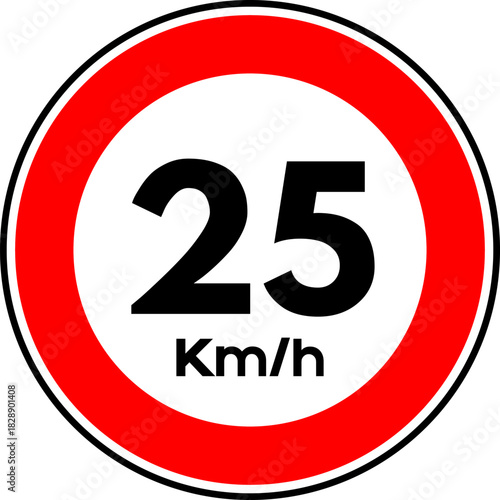 Speed limit 25 kmh traffic sign, Speed limit 25 sign vector