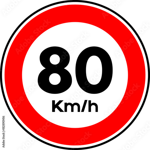 Speed limit 80 kmh traffic sign, Speed limit 80 sign vector